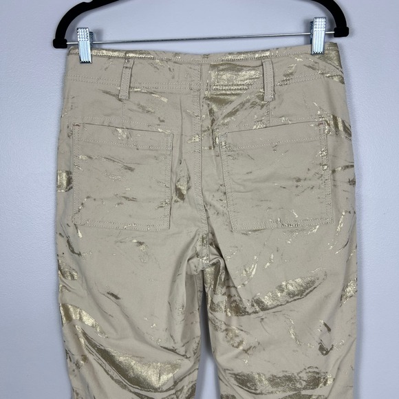 By Anthropologie The Wanderer Utility Pants in Gold Metallic Button Fly Size 28 - Picture 9 of 15